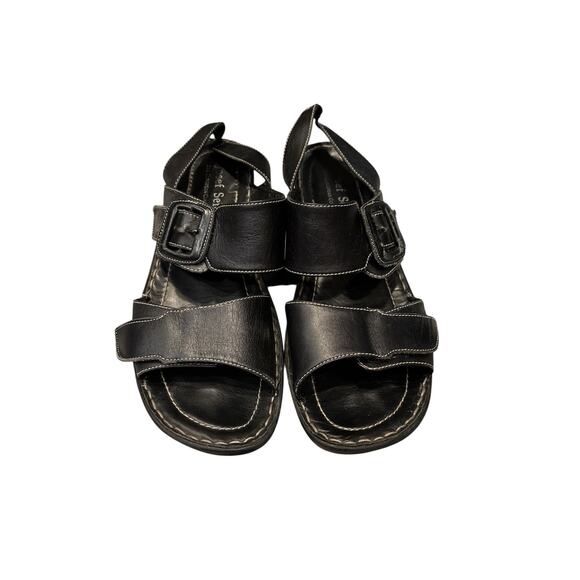 Josef Seibel black leather sling back open toe sandals side buckle size 9.5 - Picture 2 of 8